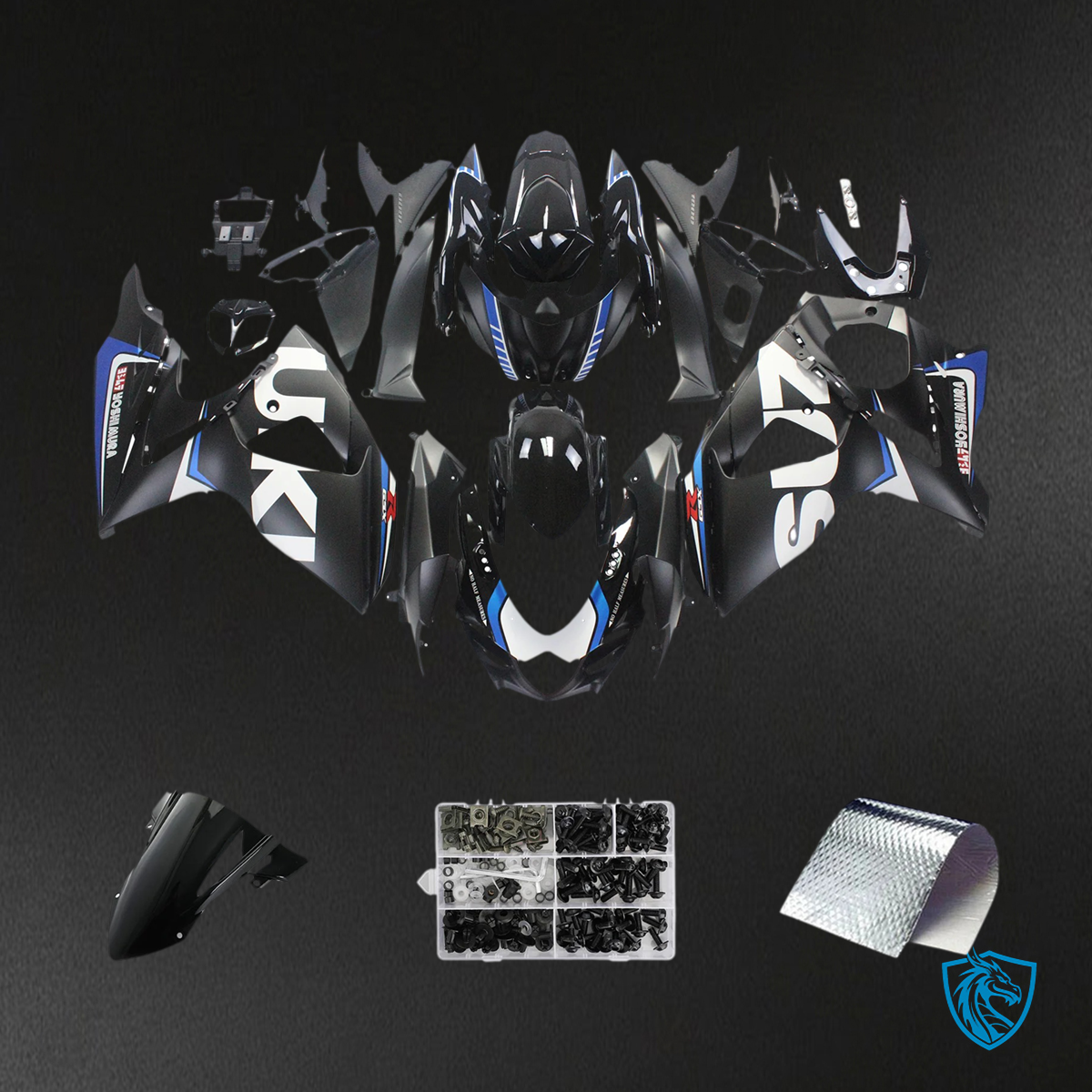 Suzuki GSXR1000 (2009-2016) Matte Black & White - Fairing Kit