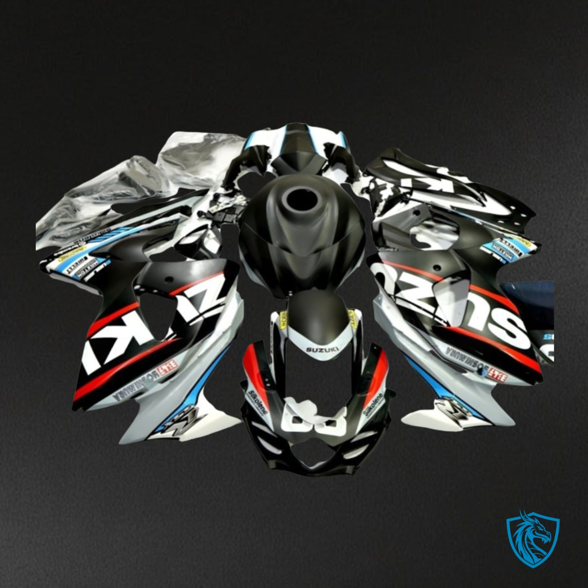 Suzuki GSXR1000 (2009-2016) Black, White & Gray Fairing Kit - Aftermarket ABS Bodywork