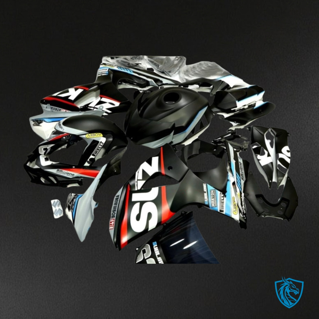Suzuki GSXR1000 (2009-2016) Black, White & Gray Fairing Kit - Aftermarket ABS Bodywork
