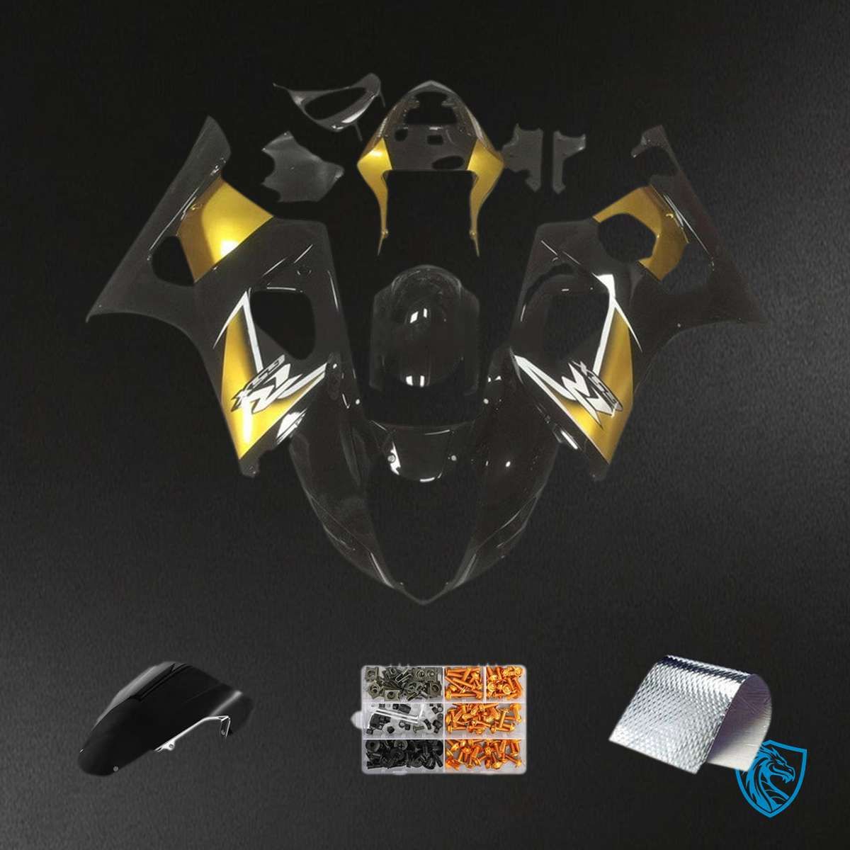 Suzuki GSXR1000 (2003-2004) Black & Gold K3 Injection Fairing Kit | ABS Bodywork