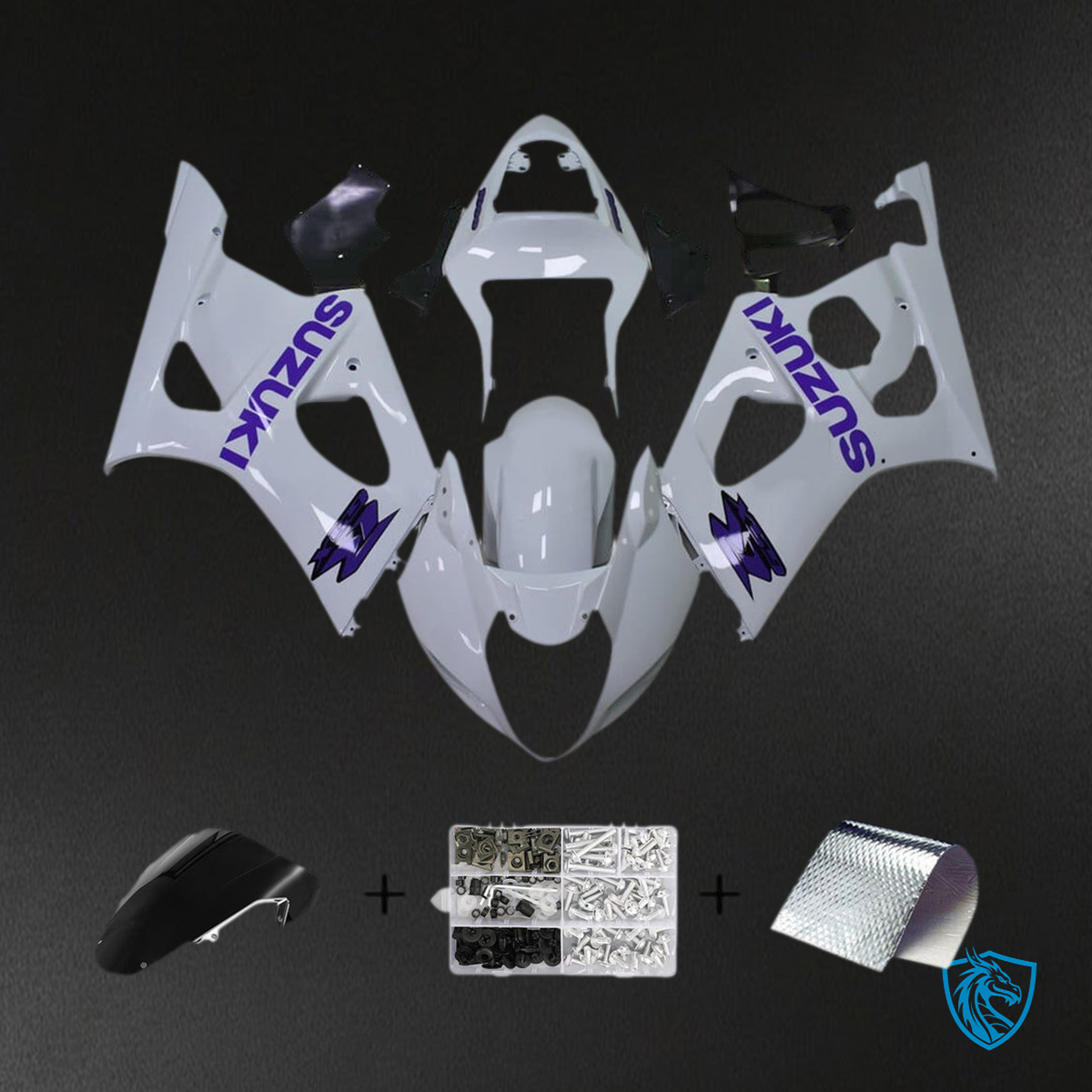 Suzuki GSXR1000 (2003-2004) White & Purple K3 - Custom ABS Fairing Kit