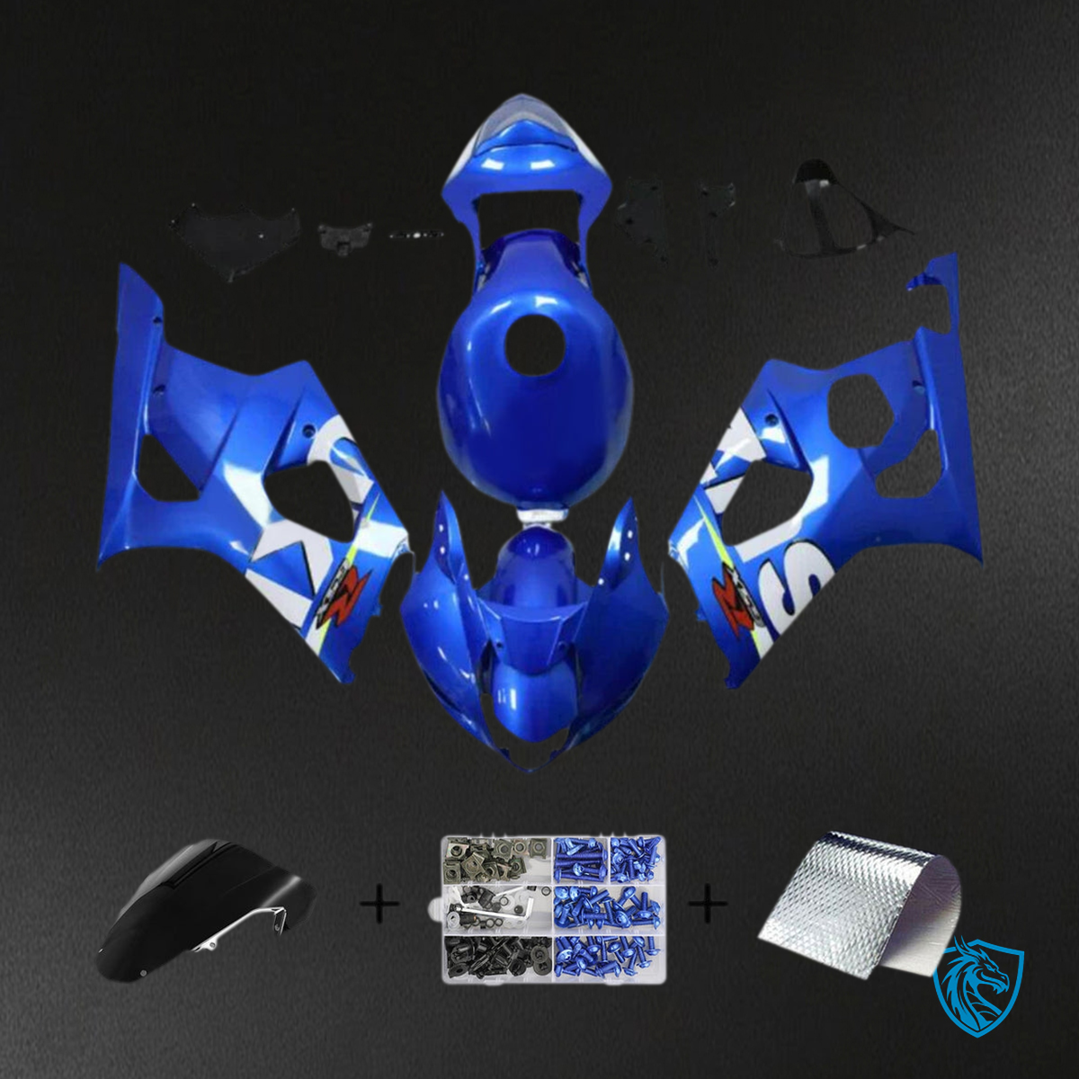 Suzuki GSXR1000 (2003-2004) Gloss Blue & White K3 - Custom ABS Fairing Kit