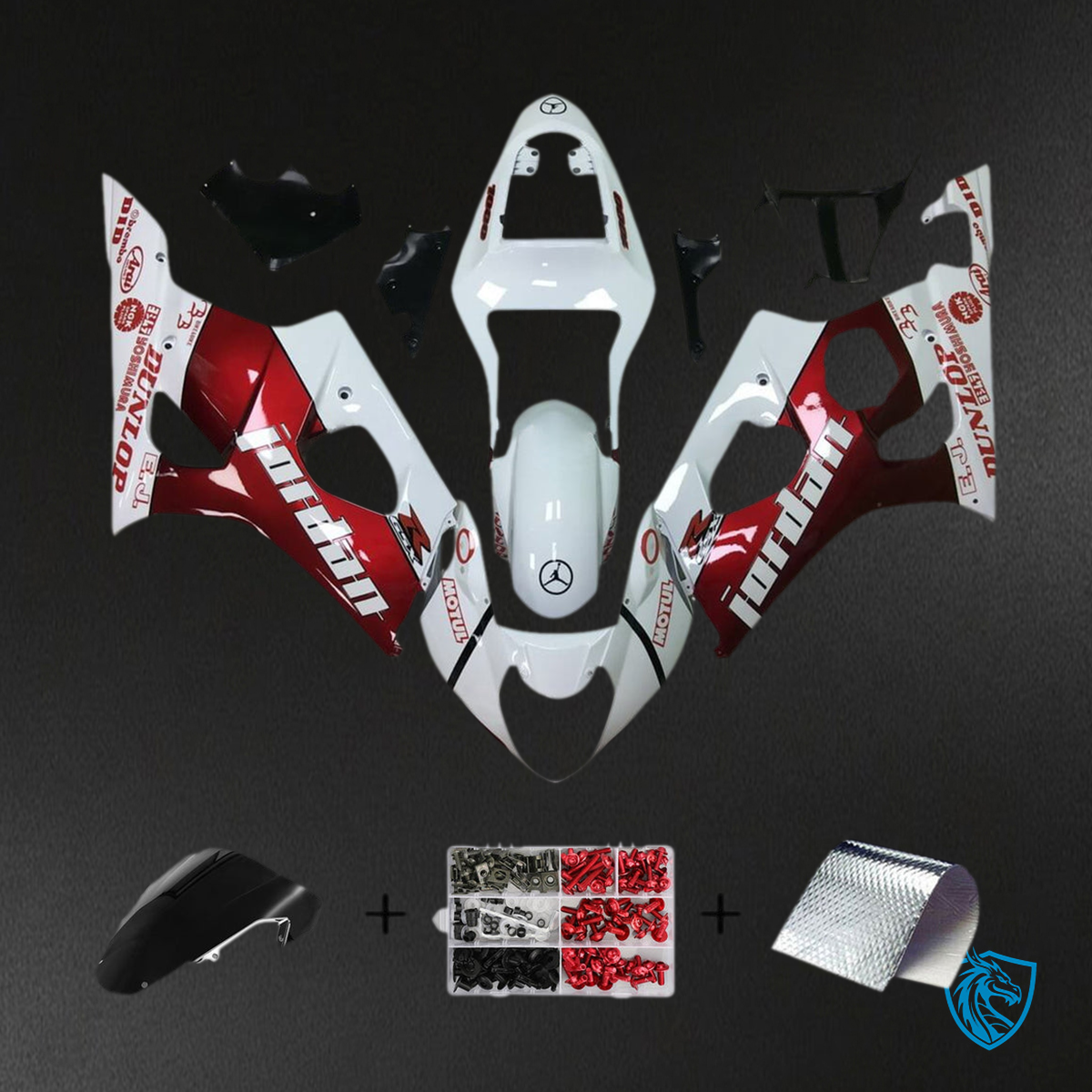 Suzuki GSXR1000 (2003-2004) Gloss White & Gloss Red K3 Fairing Kit - Aftermarket ABS Bodywork