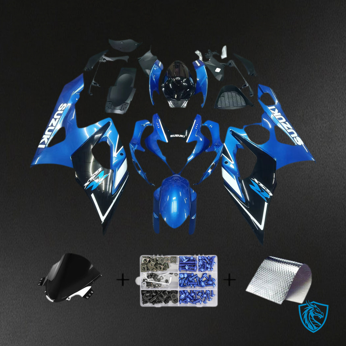Suzuki GSXR1000 (2003-2004) Gloss Blue & Black K3 Injection Fairing Kit - Aftermarket ABS Bodywork
