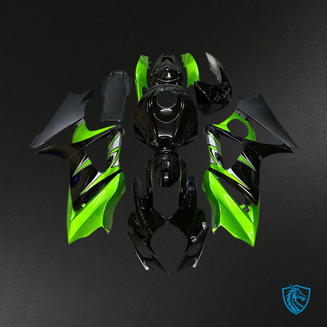 Suzuki GSXR1000 (2007-2008) Black & Gloss Green K7 Fairing Kit | ABS Bodywork