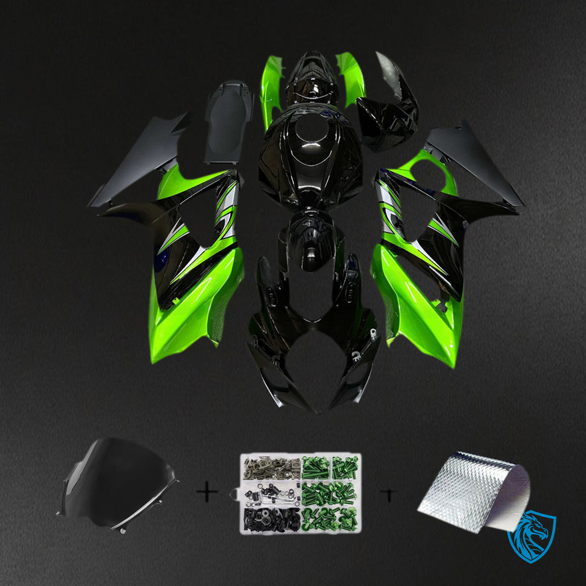 Suzuki GSXR1000 (2007-2008) Black & Gloss Green K7 Fairing Kit | ABS Bodywork