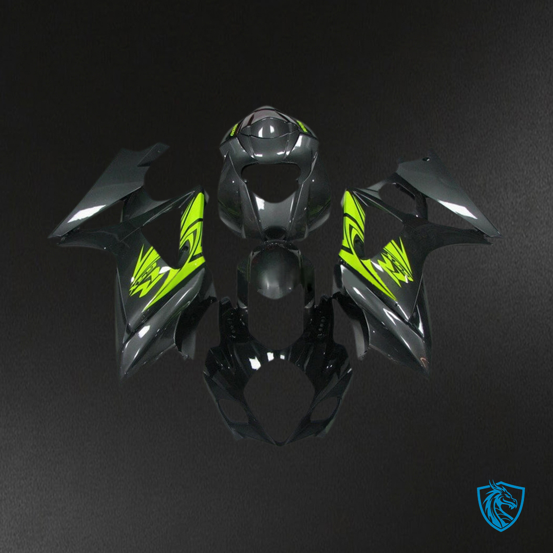 Suzuki GSXR1000 (2007-2008) Gloss Black & Gren K7 - MERGEment Motorcycle Fairings Kit