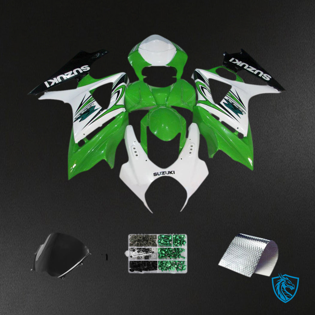 GSXR1000 (2007-2008) Gloss Green & White K7 Fairing Kit - Aftermarket ABS Bodywork