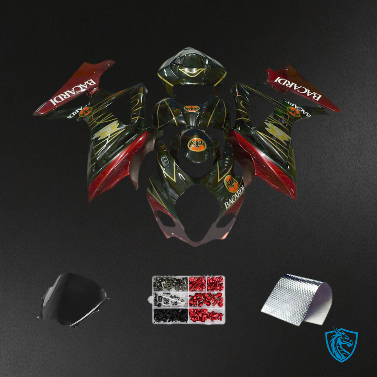 Suzuki GSXR1000 (2007-2008) Green, Black & Red K7 - Custom ABS Fairing Kit
