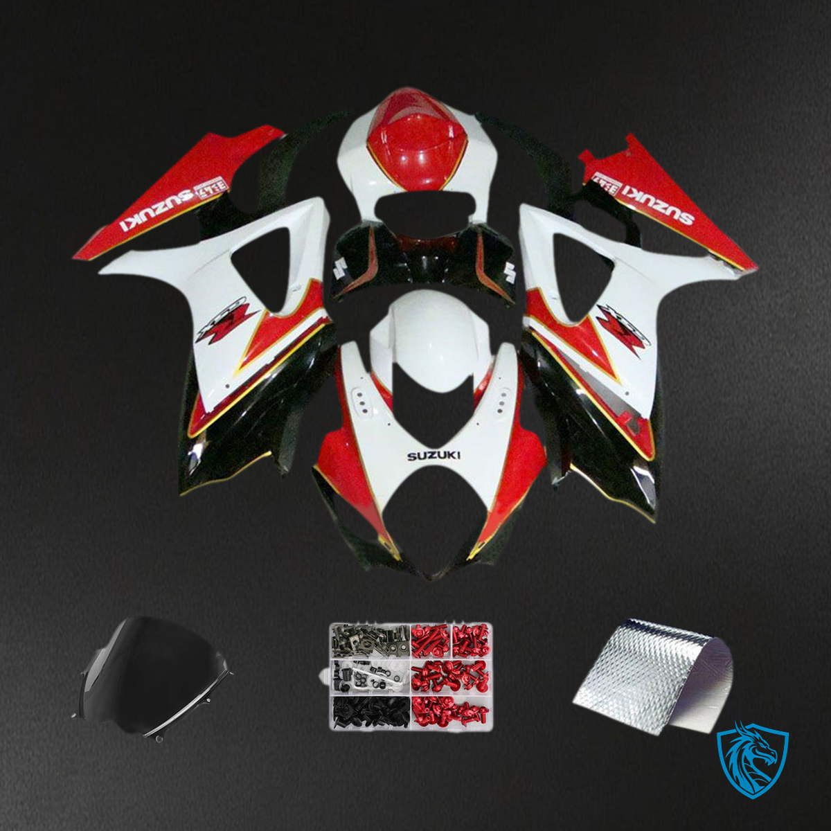 Suzuki GSXR1000 (2007-2008) White, Black & Gloss Red K7 - MERGEment Motorcycle Fairings Kit