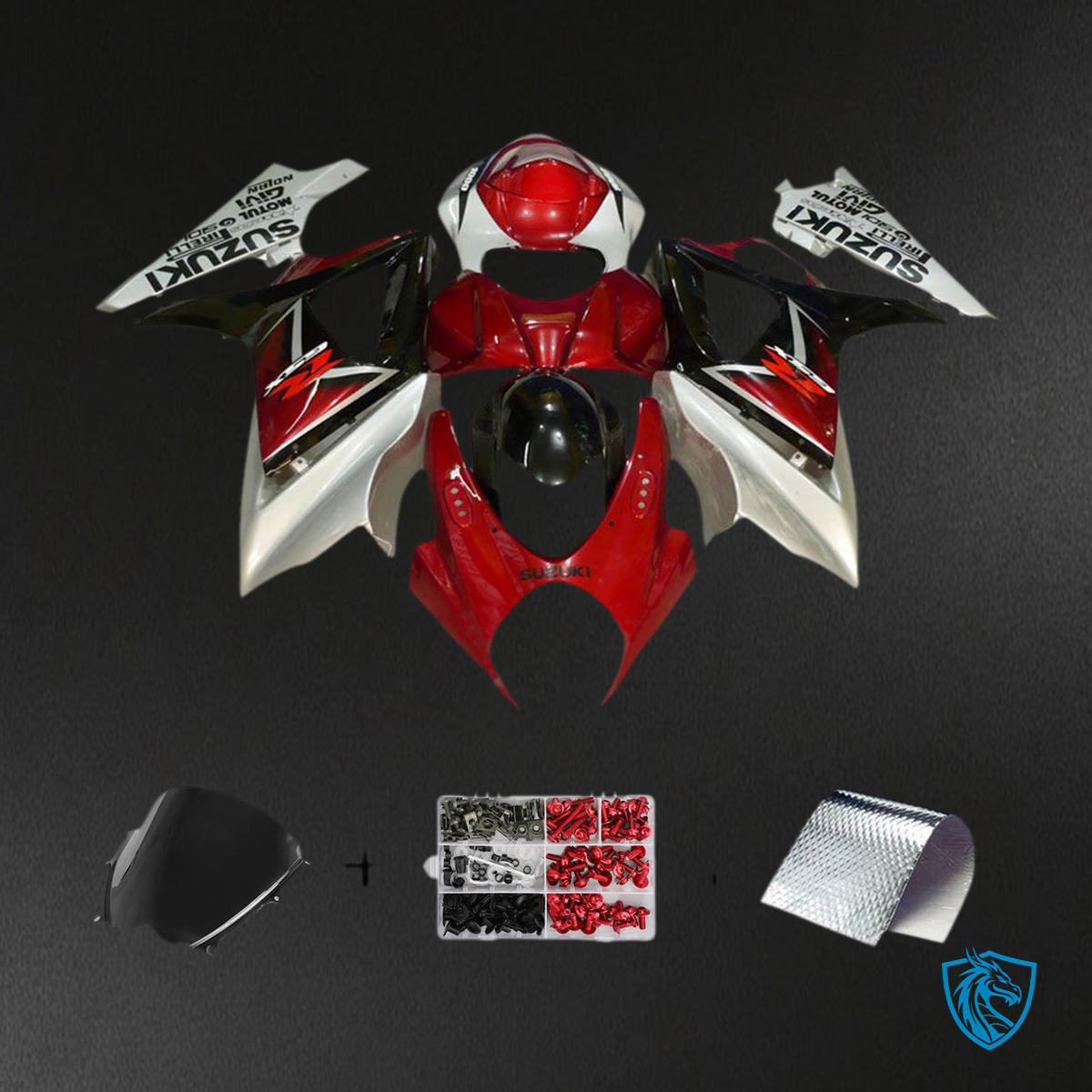 Suzuki GSXR1000 (2007-2008) Gloss Red & Gloss White K7 Fairing Kit - Aftermarket ABS Bodywork