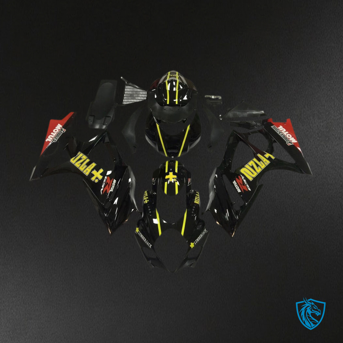 Suzuki GSXR1000 K7 (2007-2008) Gloss Black, Yellow & Red - Custom ABS Fairing Kit