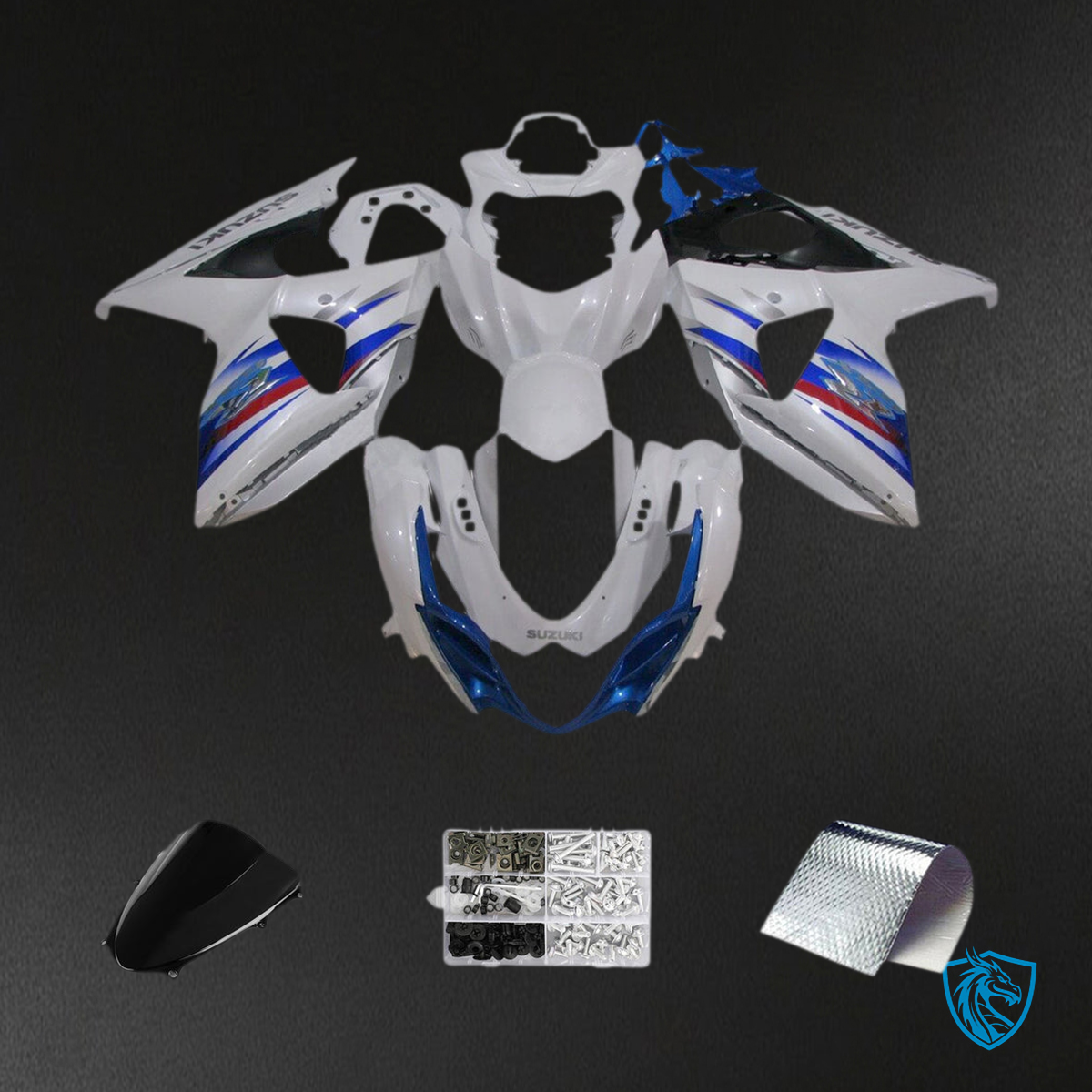 Suzuki GSXR1000 (2009-2016) Gloss White & Blue K9 Fairing Kit - Aftermarket ABS Bodywork