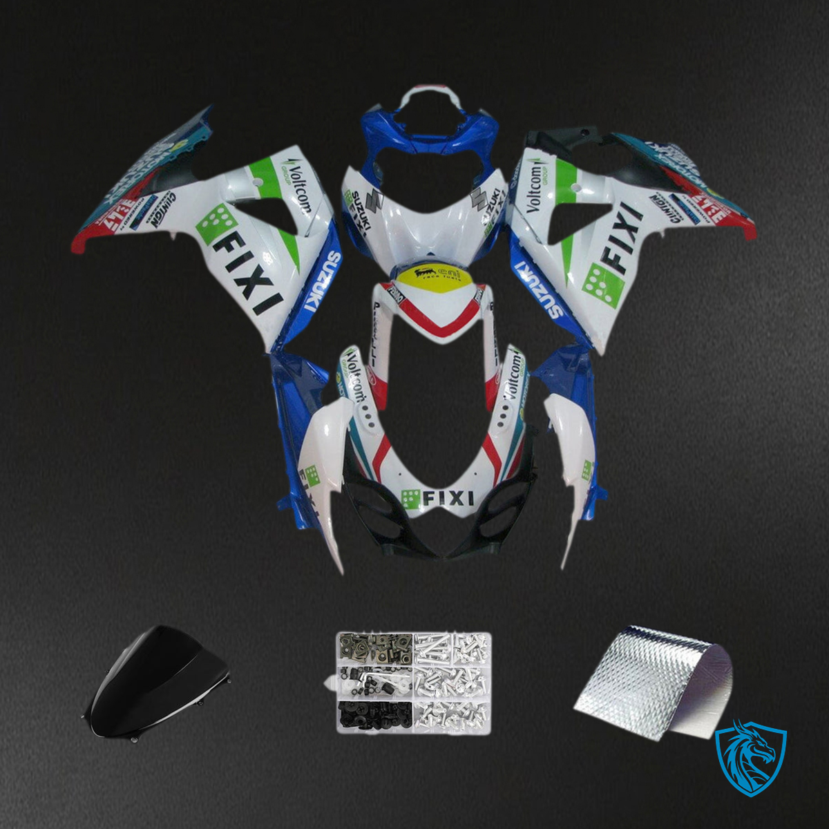 Suzuki GSXR1000 (2009-2016) White & Blue K9 Injection - Custom ABS Fairing Kit