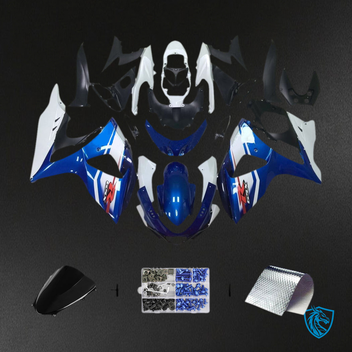 Suzuki GSXR1000 (2009-2016) Gloss Blue, White & Black K9 Injection Fairing Kit | ABS Bodywork
