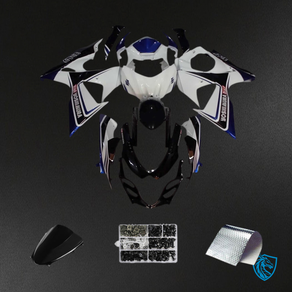 Suzuki GSXR1000 (2009-2016) Gloss White & Black K9 Fairing Kit | ABS Bodywork