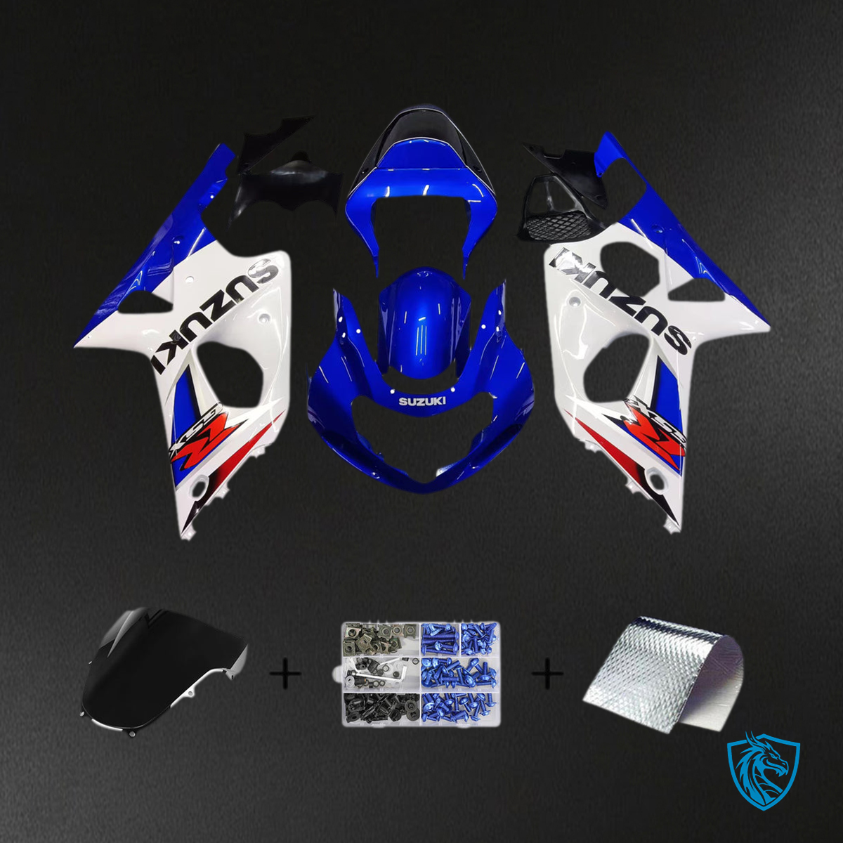 Suzuki GSXR1000 (2000-2002) Gloss Blue, White & Black K1 K2 - Custom ABS Fairing Kit