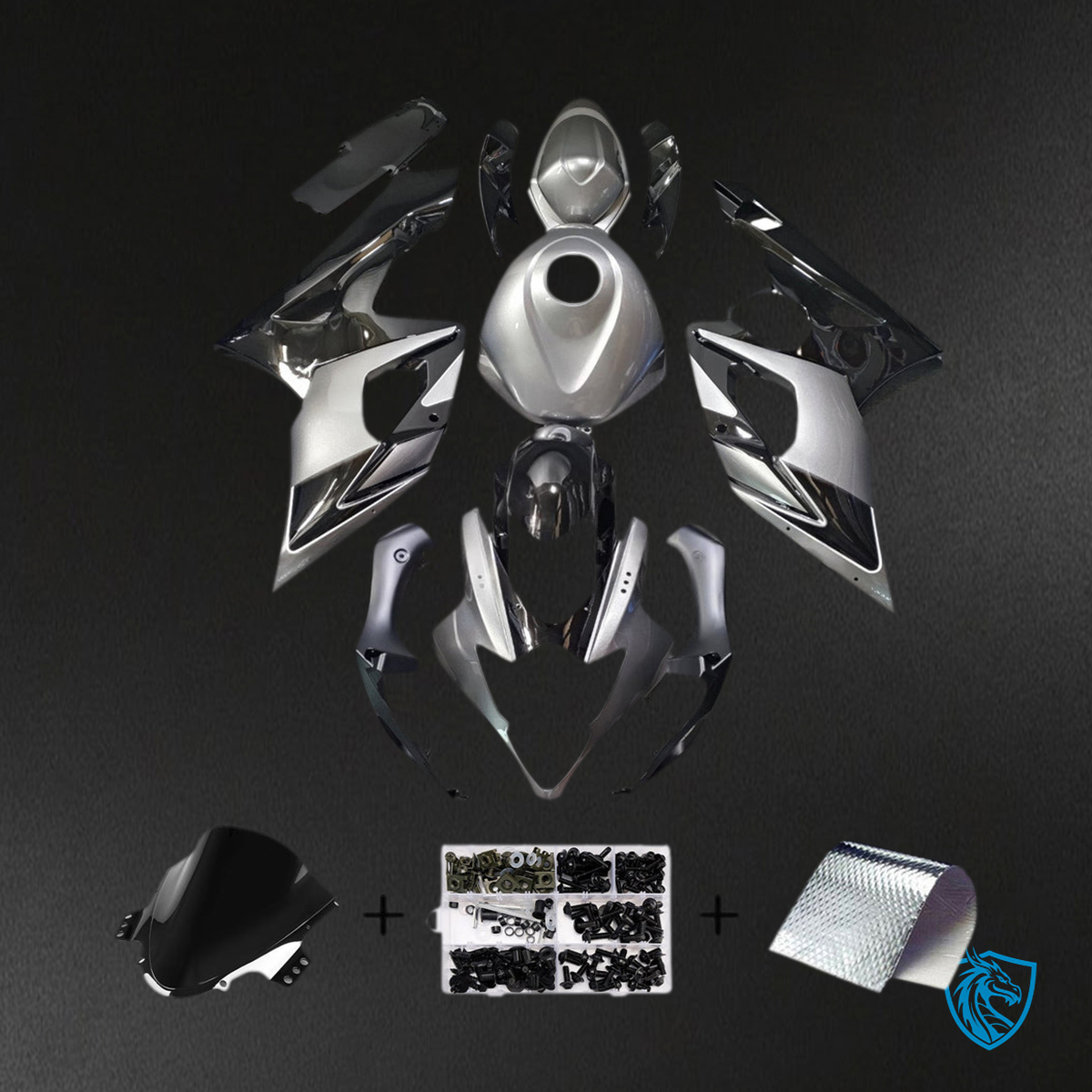 Suzuki GSXR1000 (2005-2006) Gloss Silver & Black Injection - MERGEment Motorcycle Fairings Kit