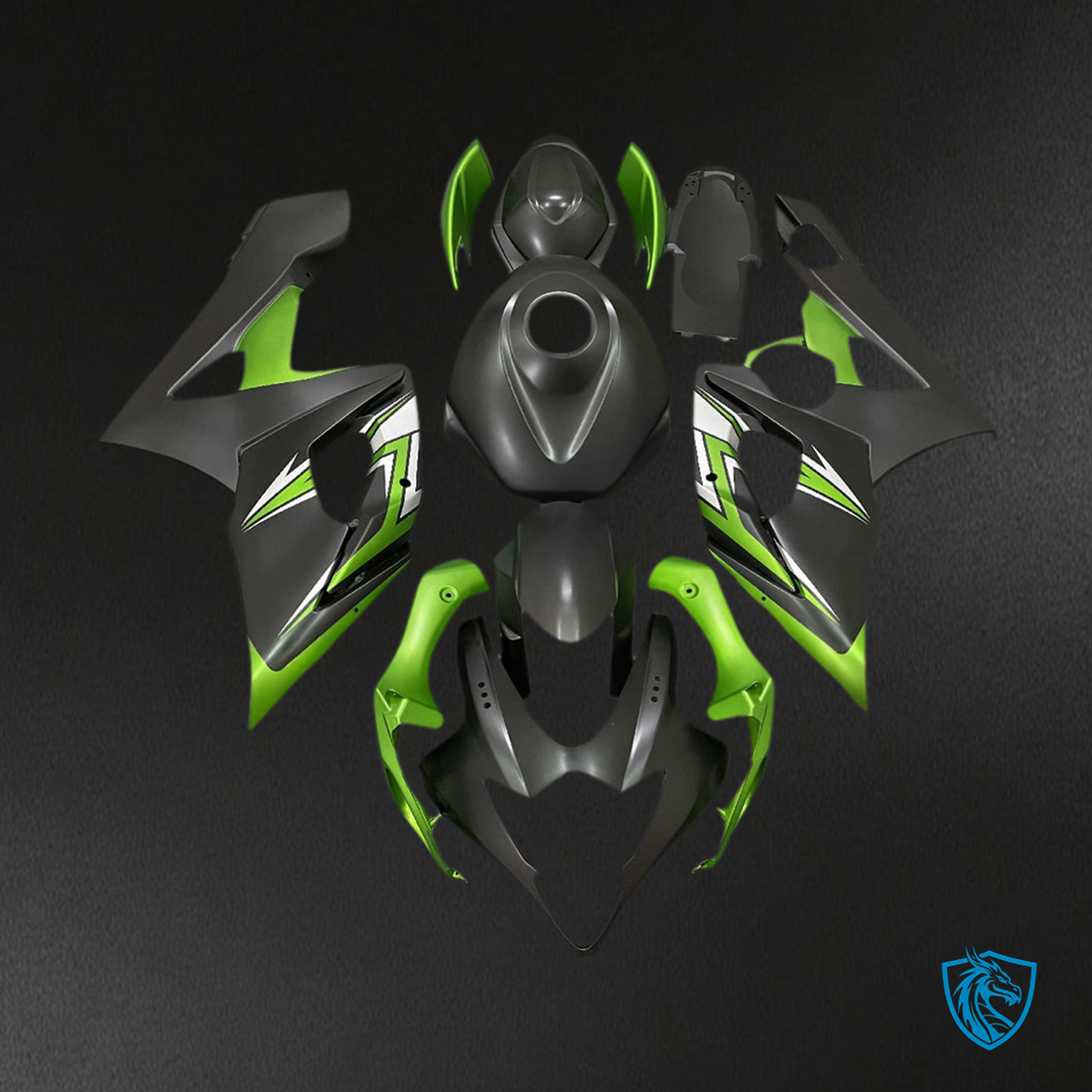 Suzuki GSXR1000 (2005-2006) Gloss Black & Green Injection Fairing Kit - Aftermarket ABS Bodywork