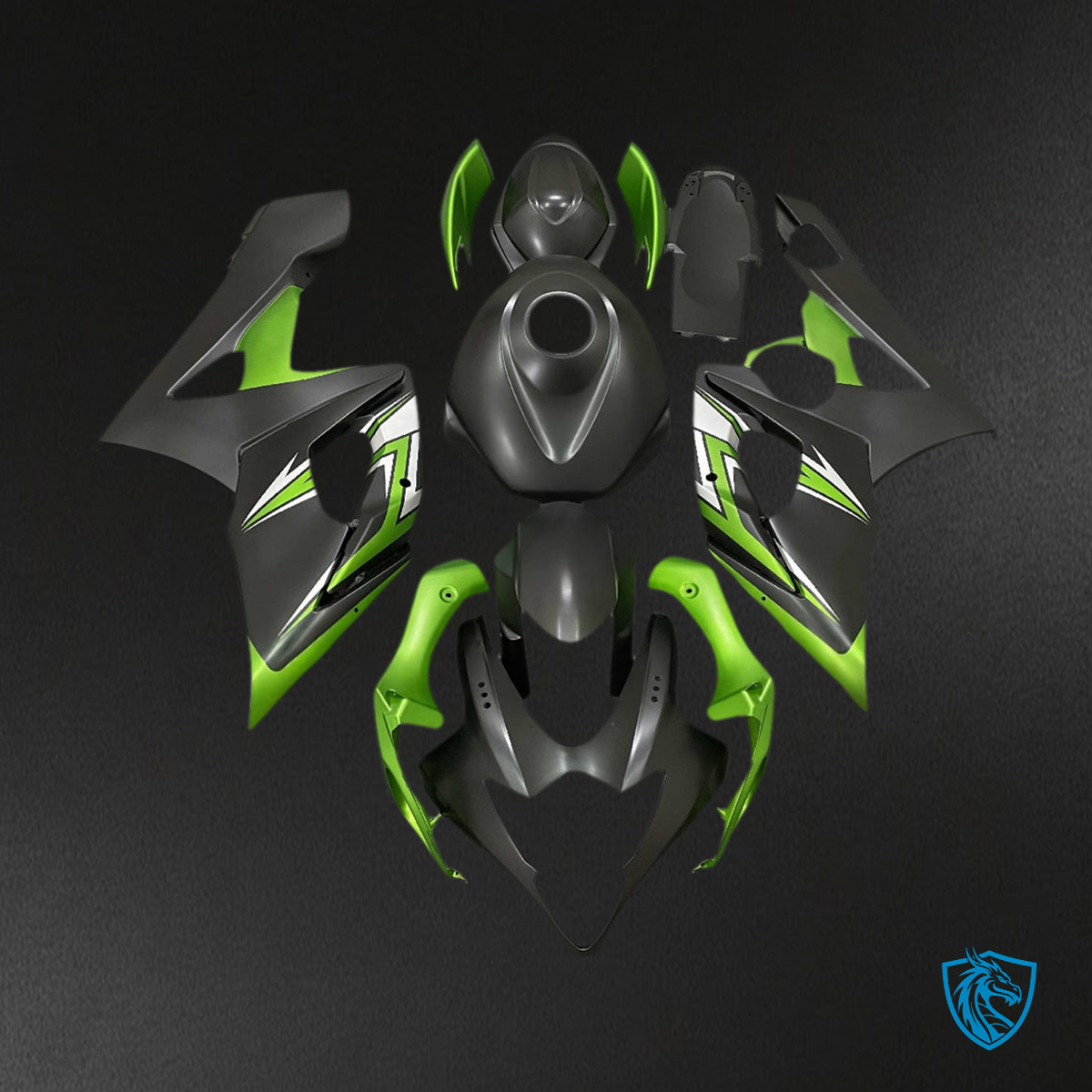 Suzuki GSXR1000 (2005-2006) Gloss Black & Green Injection Fairing Kit - Aftermarket ABS Bodywork