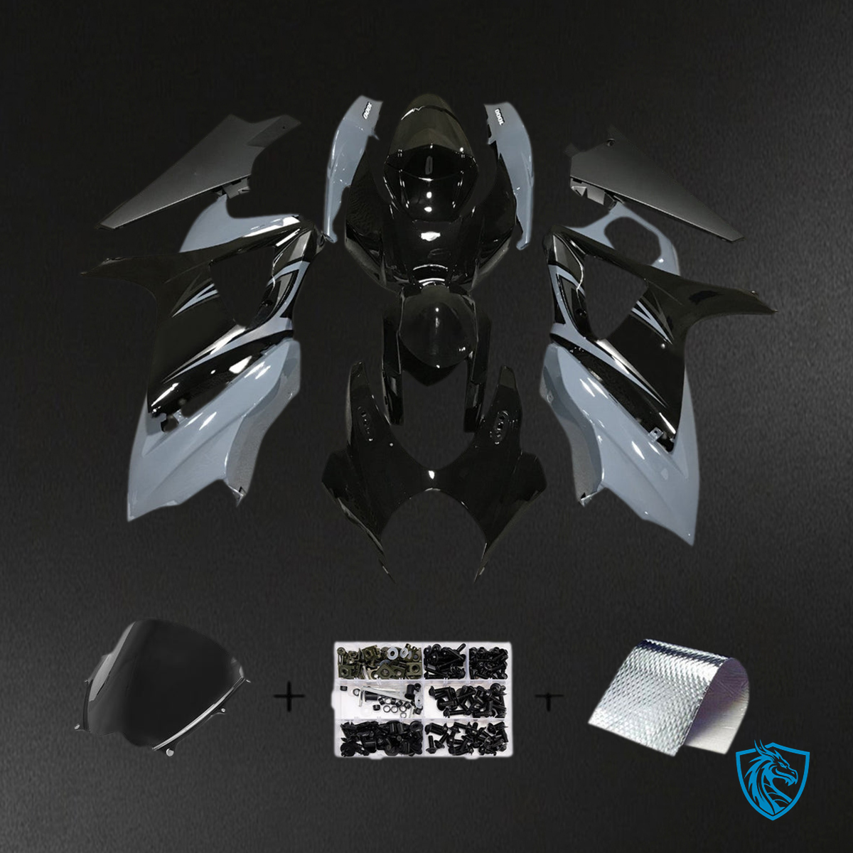 Suzuki GSXR1000 (2007-2008) Gray & Gloss Black Injection - Custom ABS Fairing Kit