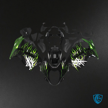 Suzuki GSXR 1300 (1997-2007) Black & Dark Green Flame Motorcycle Fairings Kit | ABS Bodywork