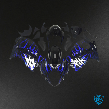 Suzuki GSXR 1300 (1997-2007) Black & Deep Blue Flame Motorcycle - Custom ABS Fairing Kit