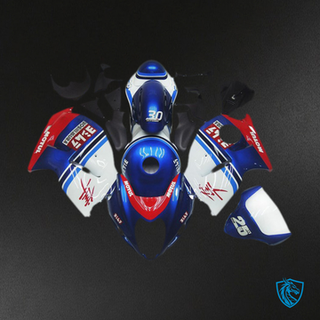 Suzuki GSXR 1300 (1997-2007) Blue & White Custom Logo Motul Fairings Kit - Aftermarket ABS Bodywork