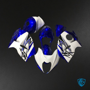 Suzuki GSXR 1300 (1997-2007) Glossy White & Blue Motorcycle Fairings Kit - Aftermarket ABS Bodywork