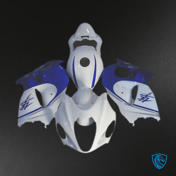 Suzuki GSXR 1300 (1997-2007) Glossy White & Deep Blue Motorcycle Fairings Kit | ABS Bodywork