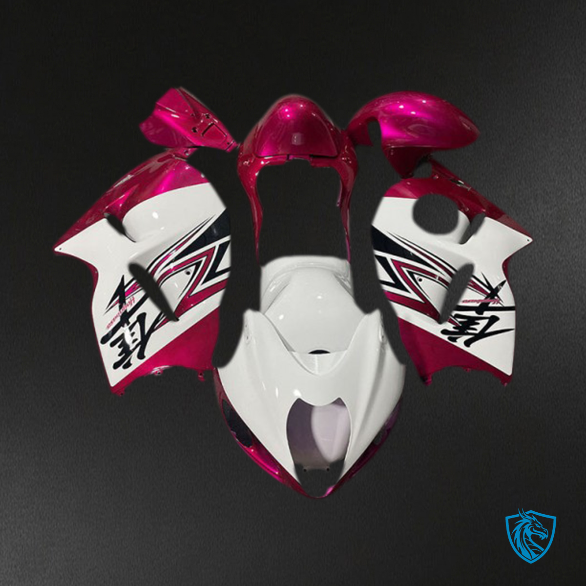 Suzuki GSXR 1300 (1997-2007) Glossy White & Pink Motorcycle Fairings Kit - Aftermarket ABS Bodywork
