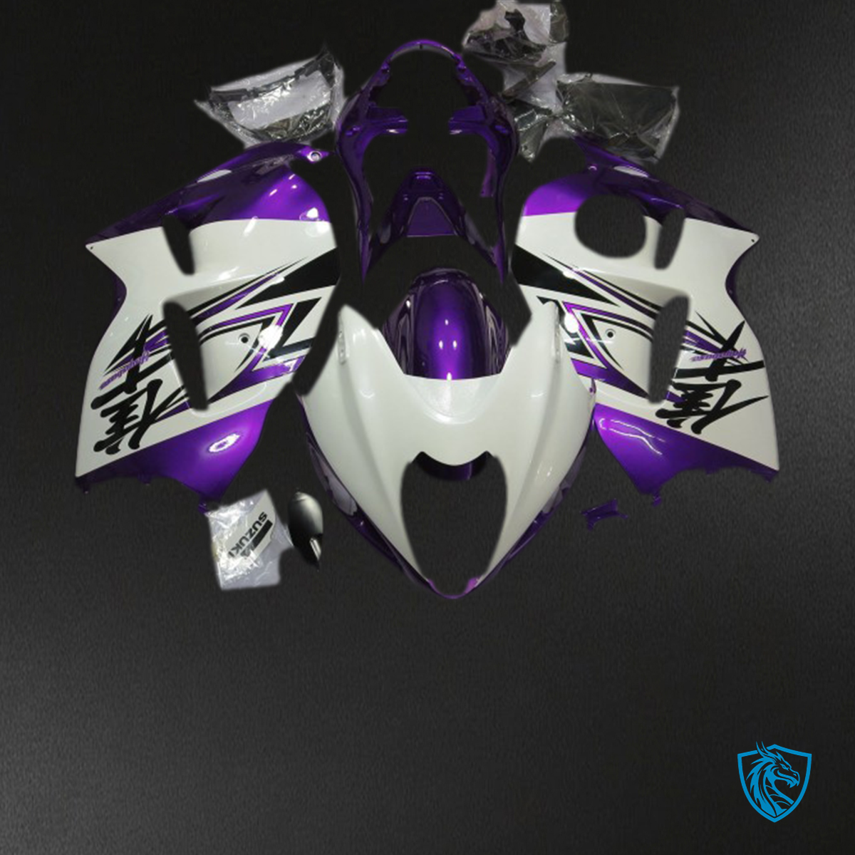 Suzuki GSXR 1300 (1997-2007) Glossy White & Purple Motorcycle Fairings Kit | ABS Bodywork
