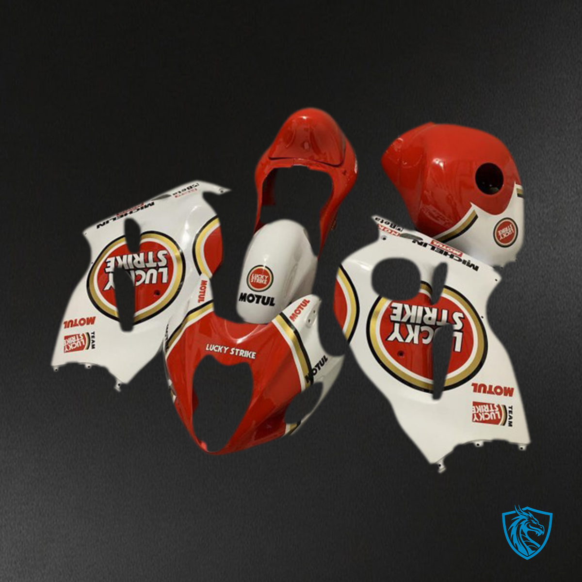 Suzuki GSXR 1300 (1997-2007) White & Red Lucky Strike Motorcycle Fairings Kit | ABS Bodywork