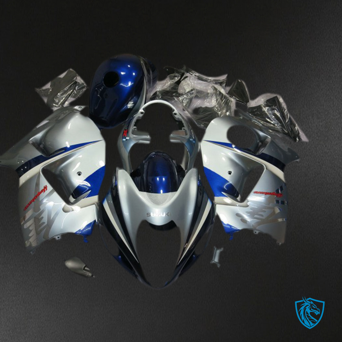 Suzuki GSXR 1300 (1997-2007) Silver & Blue Motorcycle Fairings Kit - Aftermarket ABS Bodywork
