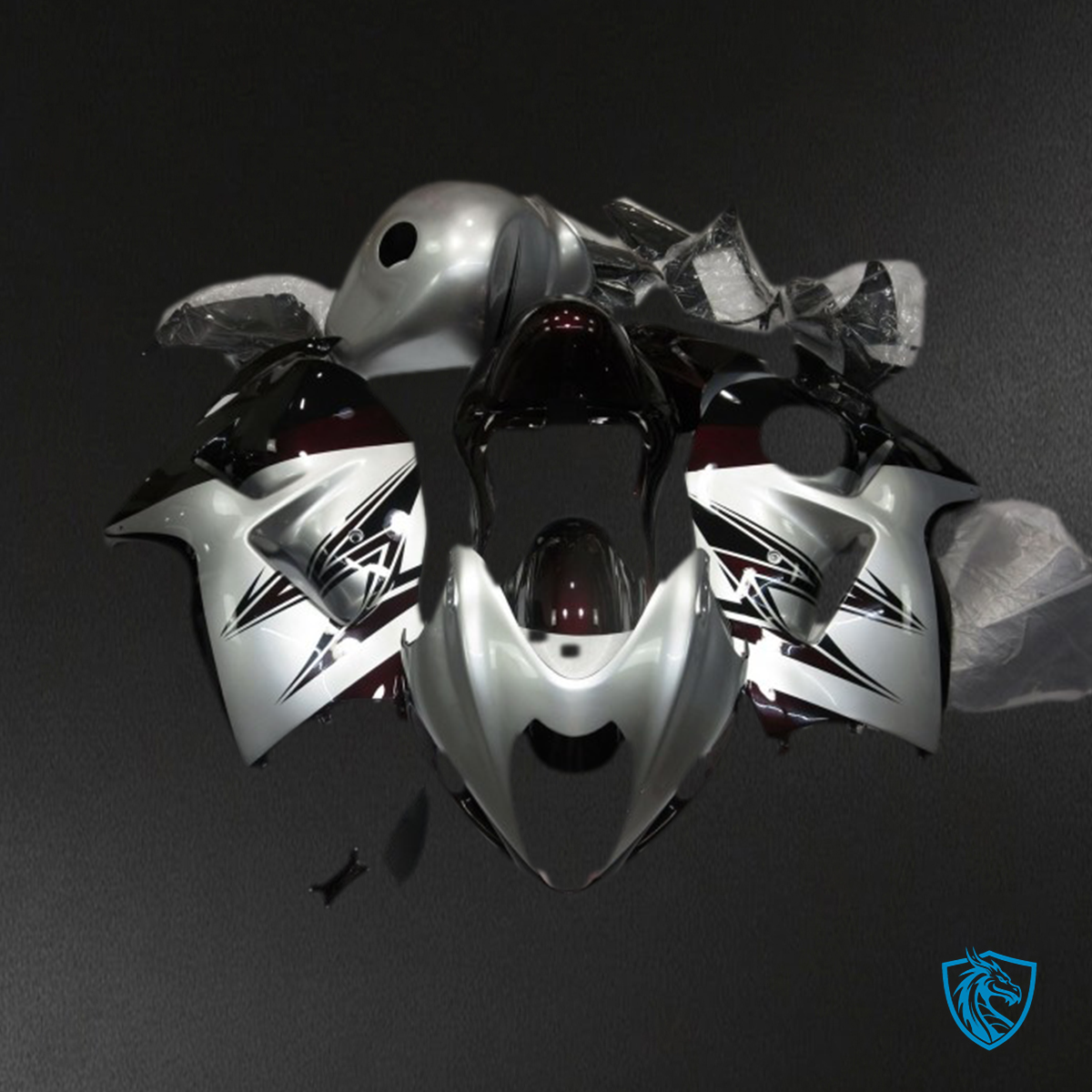 Suzuki GSXR 1300 (1997-2007) Silver & Deep Red Motorcycle Fairings Kit | ABS Bodywork