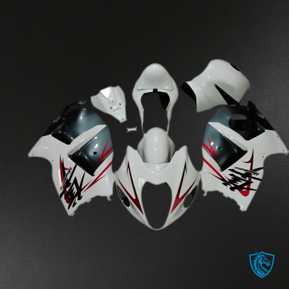 Suzuki GSXR 1300 (1997-2007) White, Light Blue & Red Motorcycle Fairings Kit | ABS Bodywork