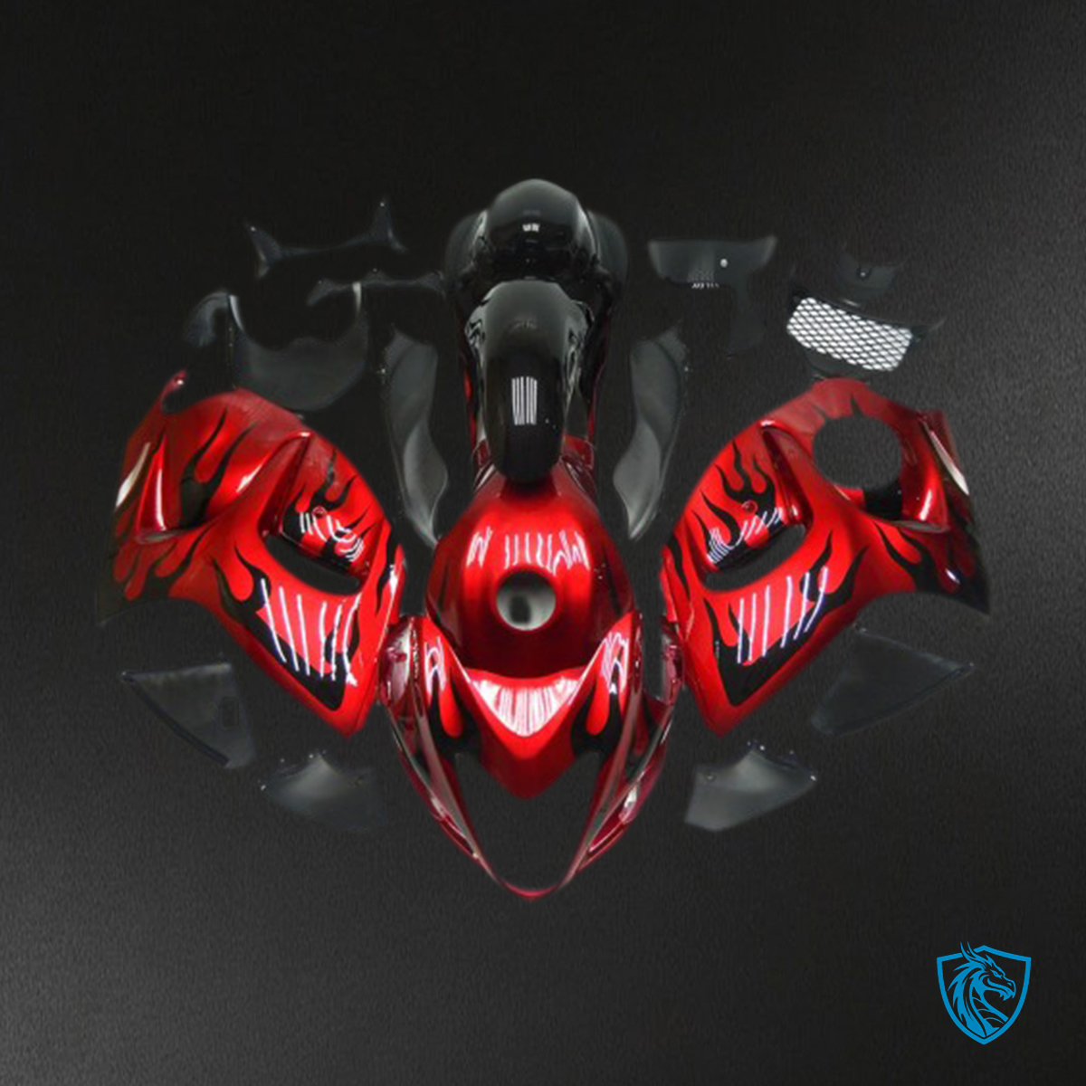 Suzuki GSXR 1300 (2008-2020) Bright Red & Black Flame - MERGEment Motorcycle Fairings Kit
