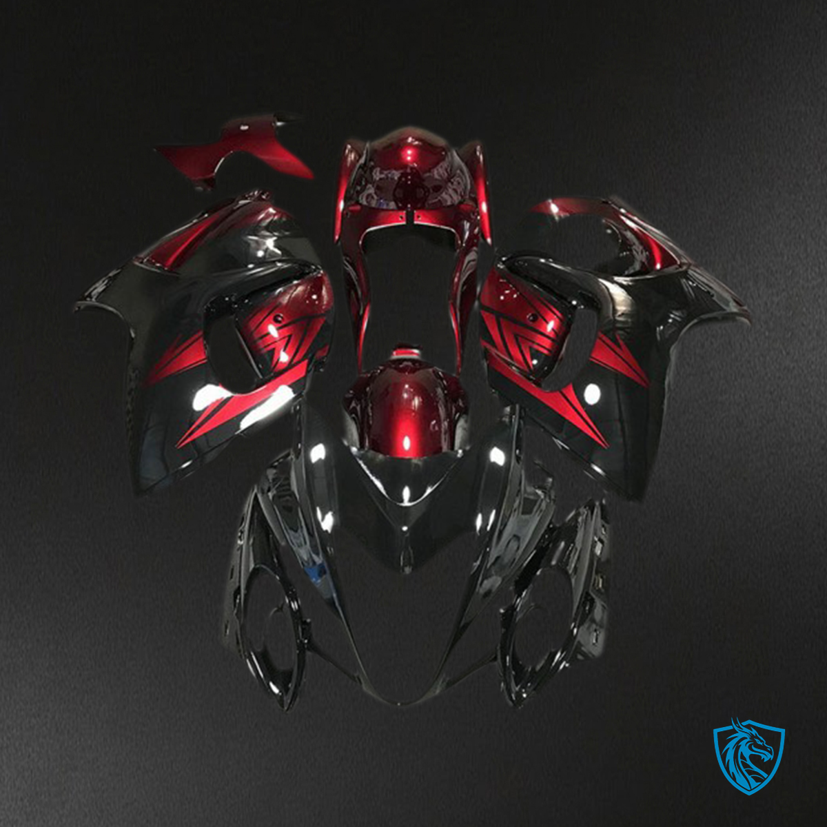 Suzuki GSXR 1300 (2008-2020) Glossy Black & Deep Red Fairings Kit - Aftermarket ABS Bodywork