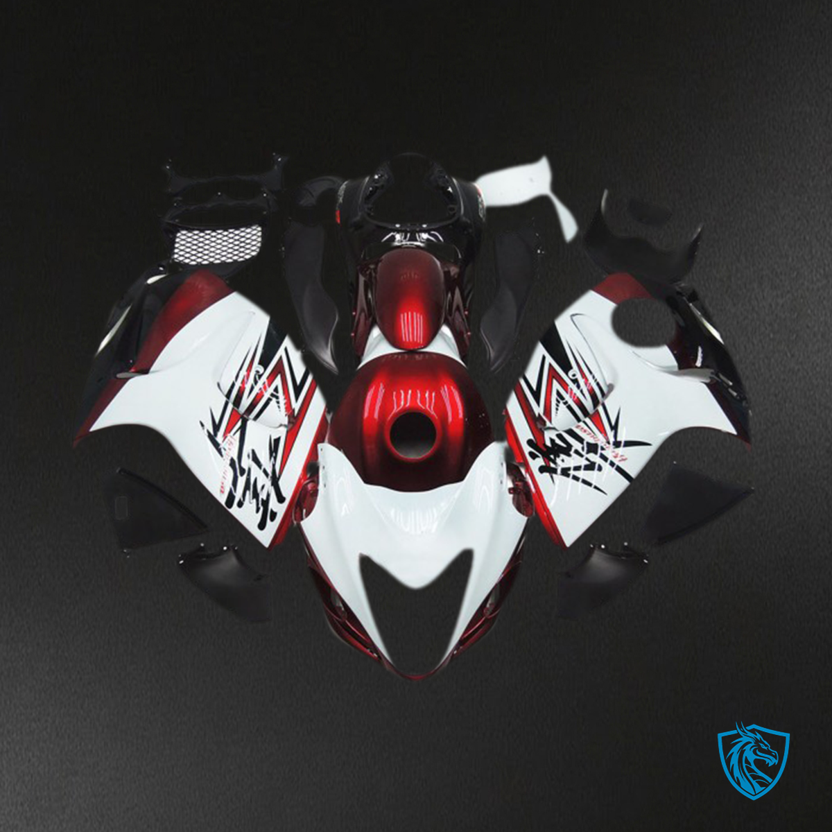 Suzuki GSXR 1300 (2008-2020) Glossy White & Deep Red Custom Motorcycle Fairings Kit | ABS Bodywork