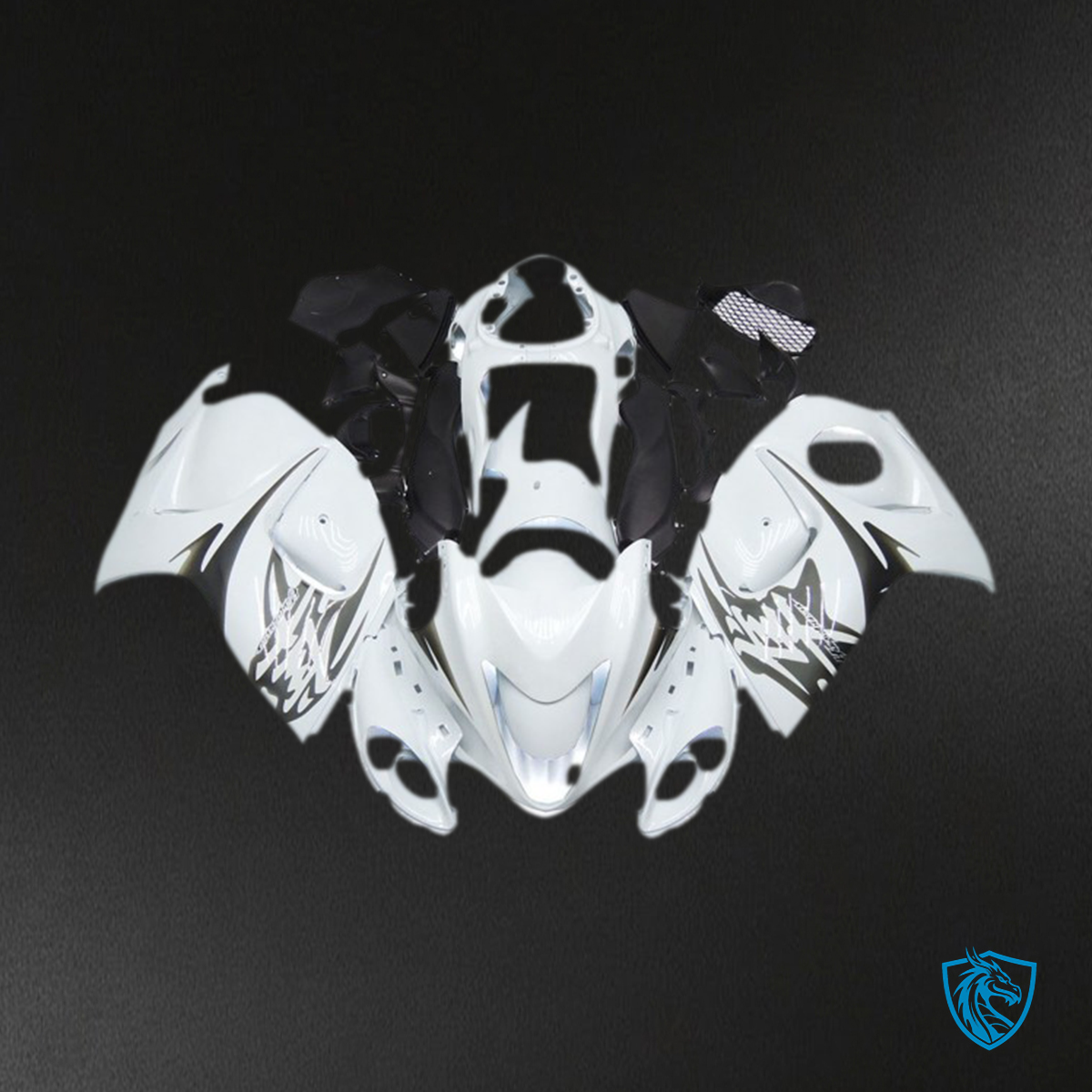 Suzuki GSXR 1300 (2008-2020) Glossy White & Silver Style Logos Motorcycle - Custom ABS Fairing Kit