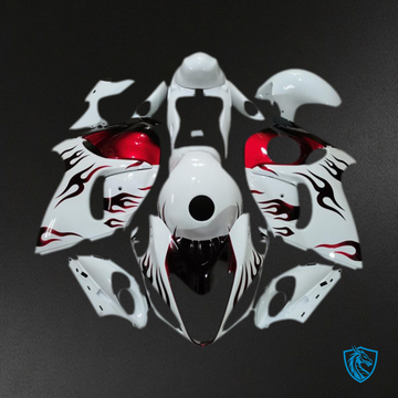 Suzuki GSXR 1300 (2008-2020) Glossy White & Red Flame Fairings Kit - Aftermarket ABS Bodywork