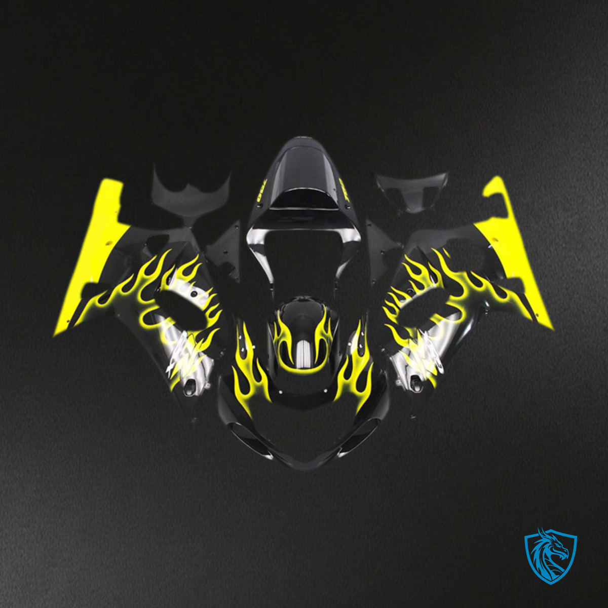 Suzuki GSXR 600-750 (2001-2003) Bright Yellow Flame Motorcycle - Custom ABS Fairing Kit