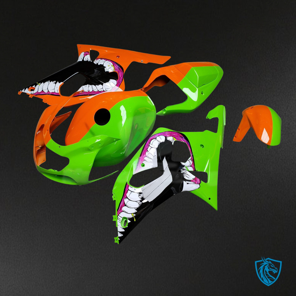 Suzuki GSXR 600-750 (2001-2003) Gloss Orange & Green - Custom ABS Fairing Kit