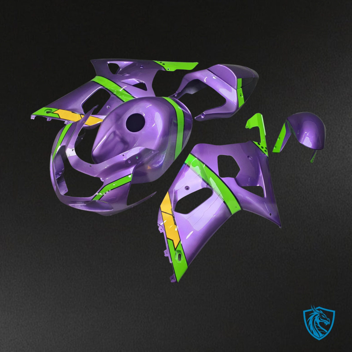 Suzuki GSXR 600-750 (2001-2003) Purple, Yellow & Green Fairing Kit - Aftermarket ABS Bodywork