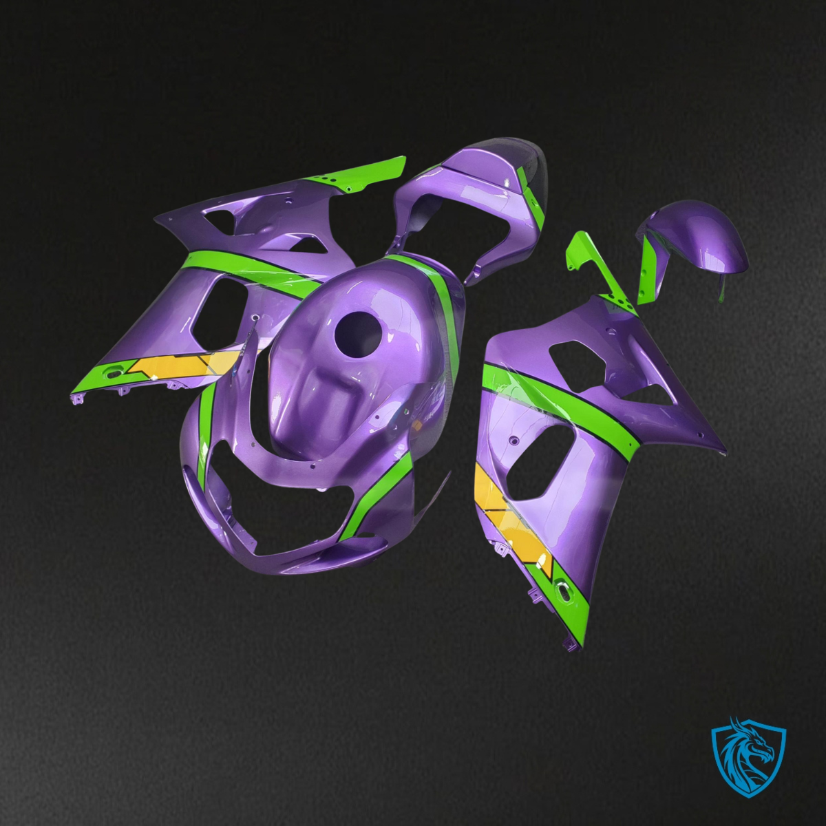 Suzuki GSXR 600-750 (2001-2003) Purple, Yellow & Green Fairing Kit - Aftermarket ABS Bodywork