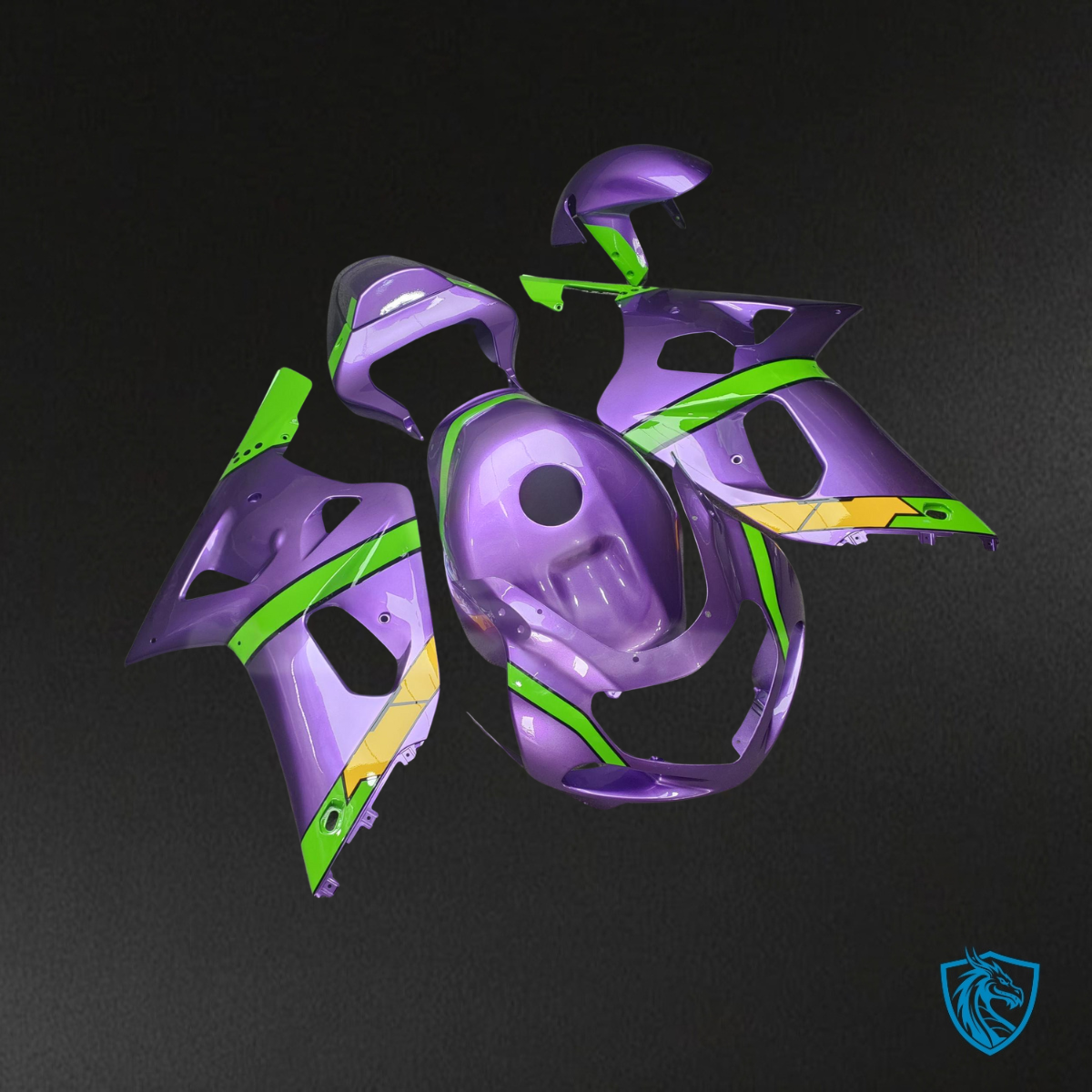 Suzuki GSXR 600-750 (2001-2003) Purple, Yellow & Green Fairing Kit - Aftermarket ABS Bodywork