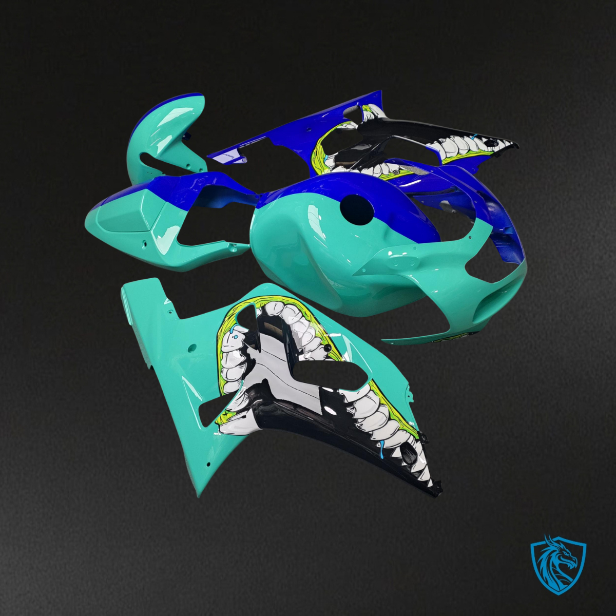 Suzuki GSXR 600-750 (2001-2003) Gloss Teal & Blue Monster Split Fairing Kit | ABS Bodywork
