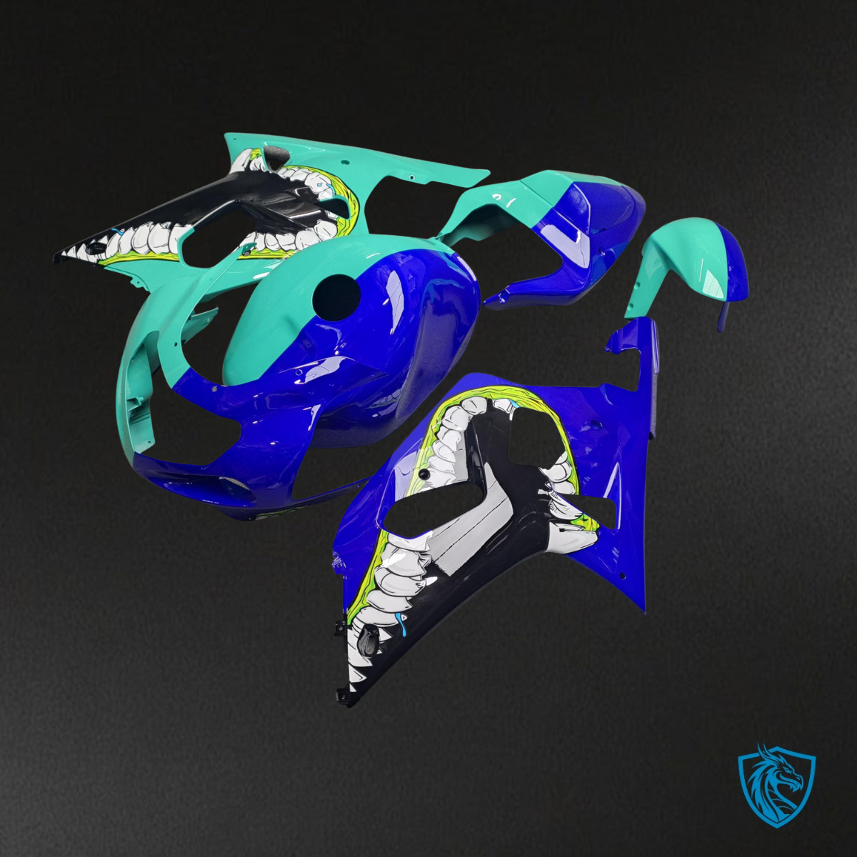 Suzuki GSXR 600-750 (2001-2003) Gloss Teal & Blue Monster Split Fairing Kit | ABS Bodywork