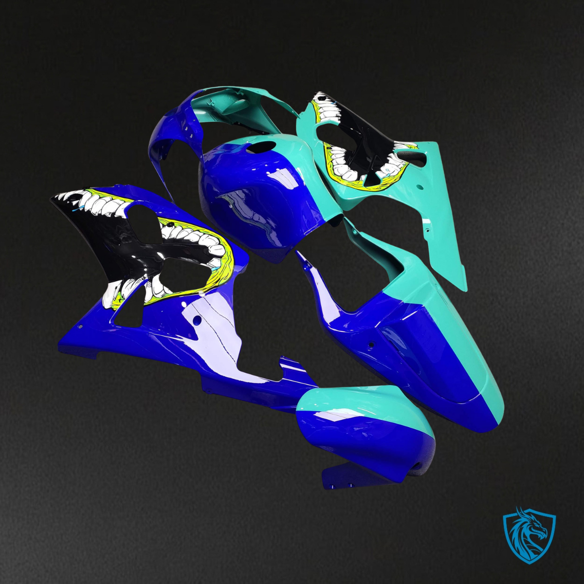 Suzuki GSXR 600-750 (2001-2003) Gloss Teal & Blue Monster Split Fairing Kit | ABS Bodywork