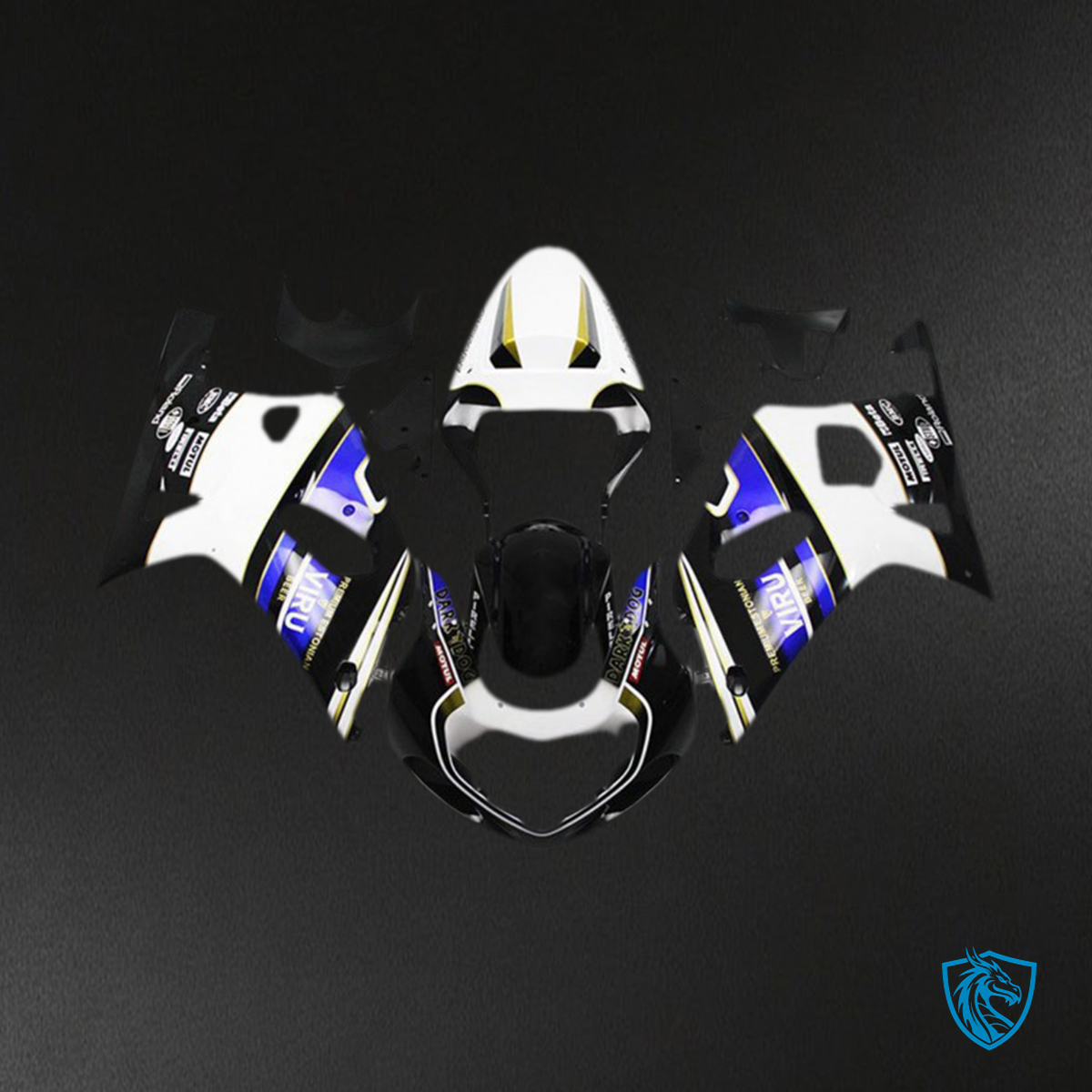Suzuki GSXR 600-750 (2001-2003) White, Black & Gloss VIRU Style - MERGEment Motorcycle Fairings Kit